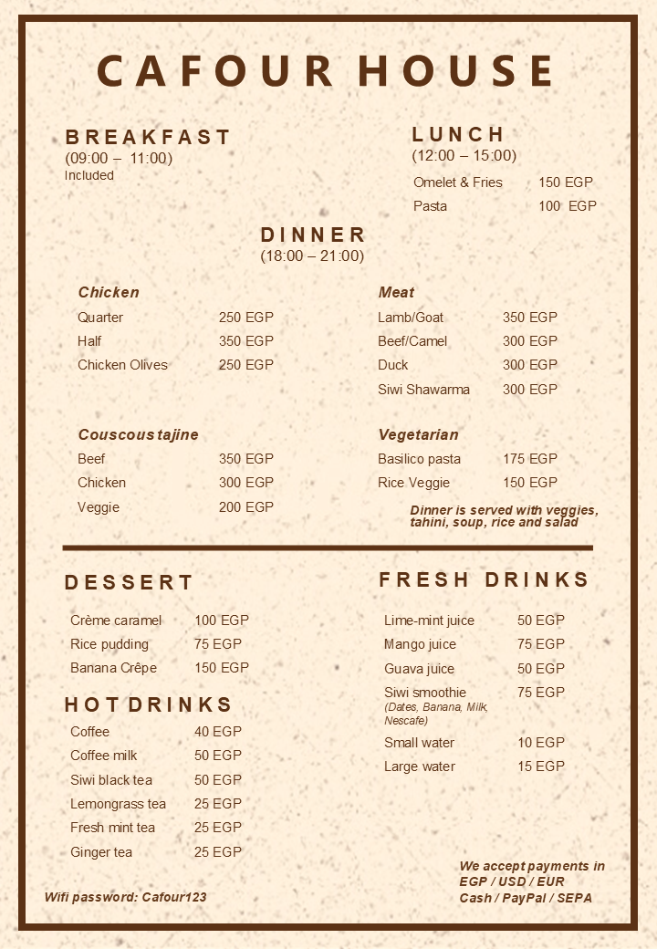 Siwi Food Menu